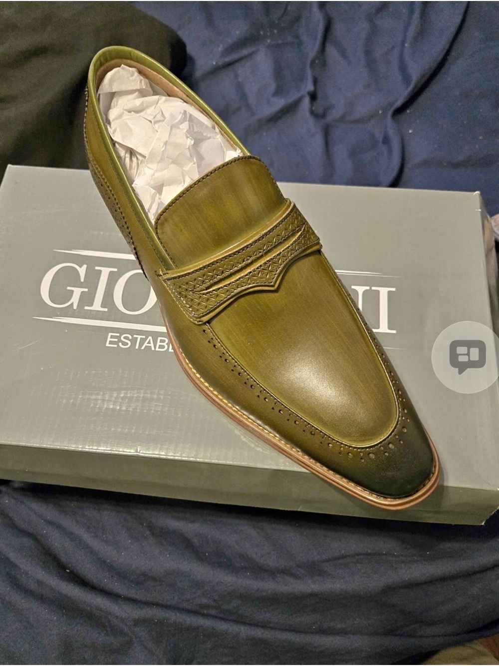 Giovanni  Olive Green Leather Penny Loafers